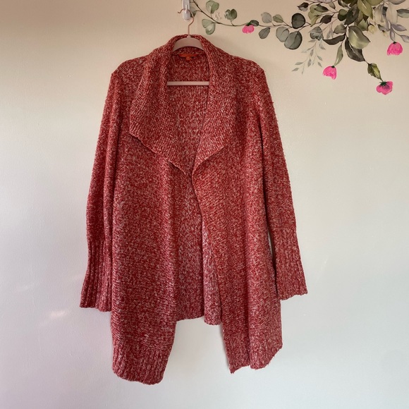 Modcloth Orange Marled Open Draped Cardigan, Pockets, Long Cardigan, Medium - Picture 2 of 9